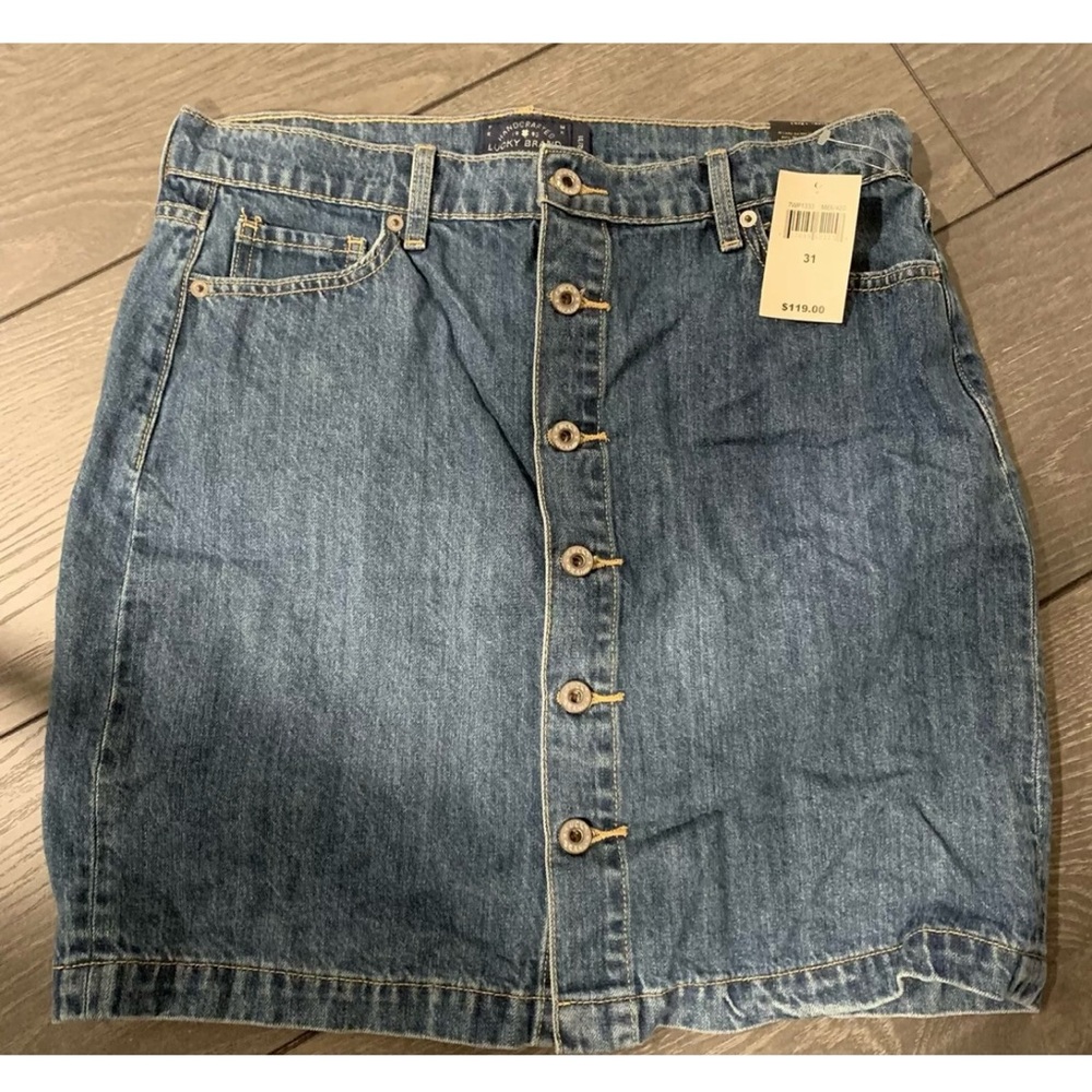 Lucky Brand women's high rise button front denim pencil skirt size 31 retail$119